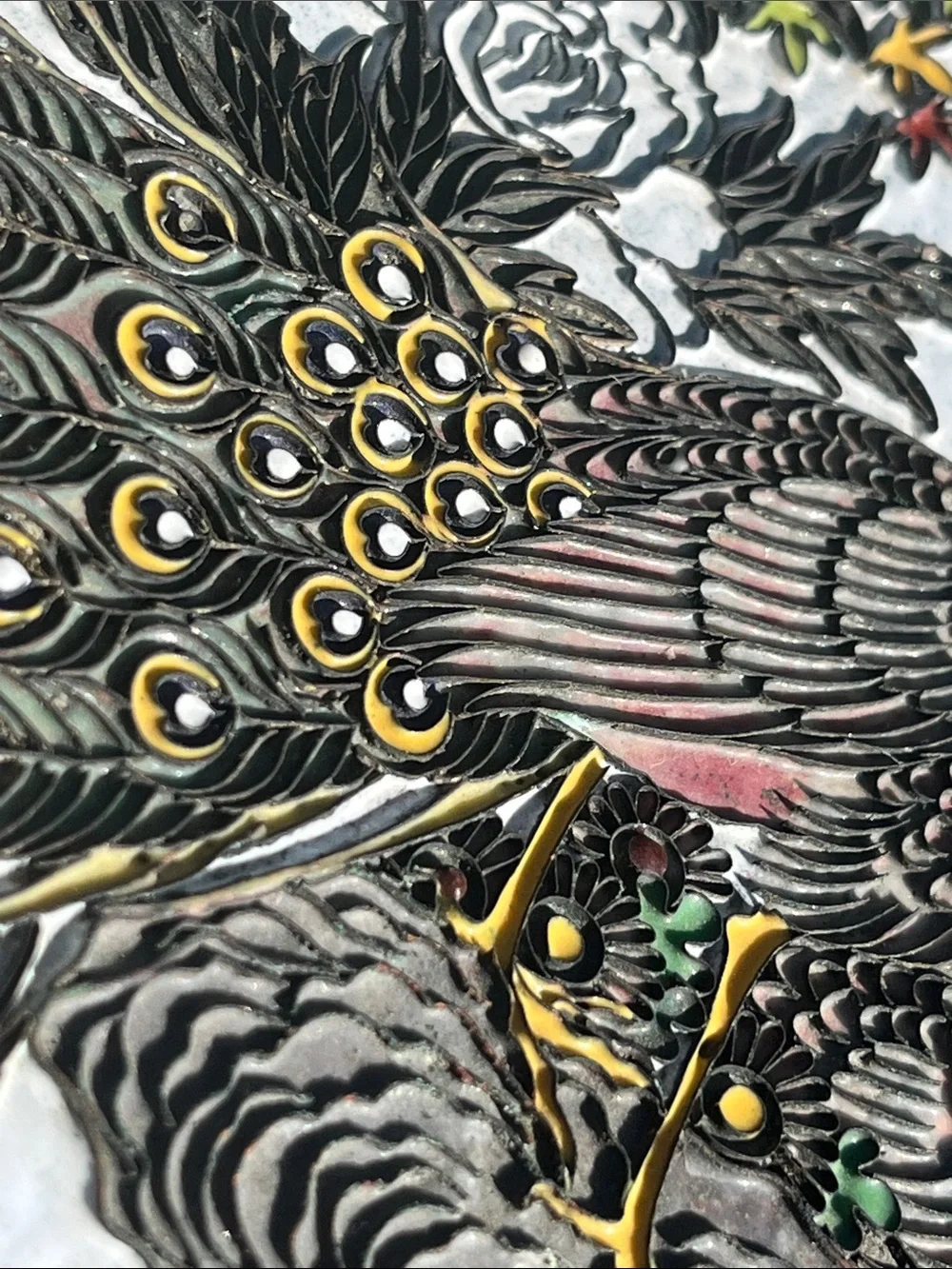 Metal scroll work Cloisonne plate bird and floral Design